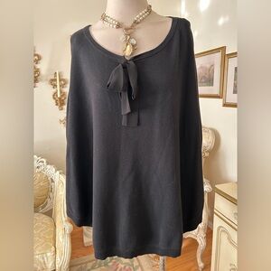 Talbots Like New Black Knit Poncho with Bow Detail. Size XS. C:4587